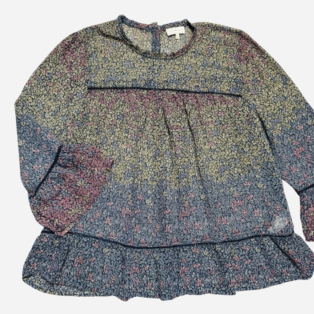 Lucky Brand Peasant Chiffon Long Sleeve Floral Blouse Size XL - Picture 5 of 10